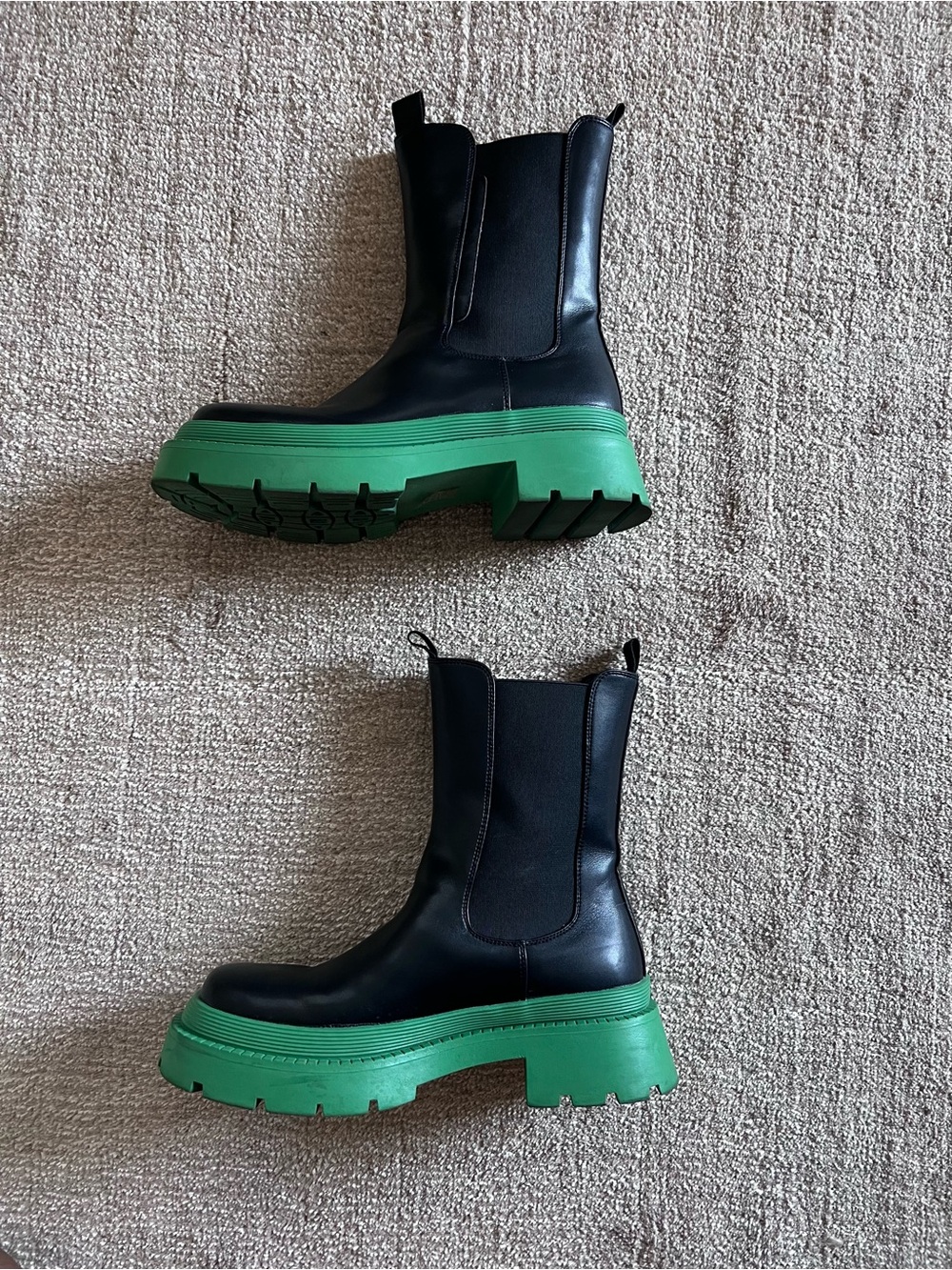 Black Chelsea Boots with Green Platform Sole - Picture 4 of 6